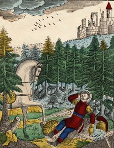 4人の息子アイモンの物語。リチャードを絞首刑にするためにリパスが連れてきた兵士たちの騒音を聞いたバイヤードが、レグノーの盾を叩いて目を覚ます、19世紀の脊髄のイメージ。