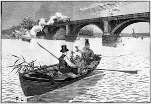 パリの周辺、1887年のアルジャントゥイユの日曜日の様子。 作： French School