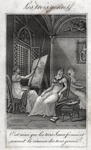 3つのジャンル。女性 画家、音楽家、読書家 作： French School