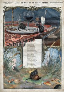 町のネズミと畑のネズミ。ジャン・ド・ラ・フォンテーヌ（1621-95）の寓話で、19世紀末のイラスト。 作： French School
