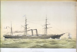 1860年頃、ルアーブルからニューヨークに渡る大西洋横断パドルライナールペレール 作： French School