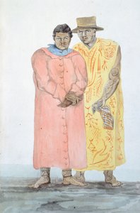 ボラボラ島の二人の王、ルイ1世デュペルレイの旅からの挿絵、LF Lejeune作、水彩画 作： French School