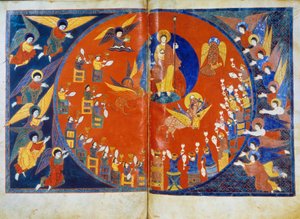 聖ヨハネのミニチュアのビジョンは、775年にリーバナの修道士ベアトゥスによって書かれた『聖ヨハネによる黙示録』の注釈に由来しています。 作： French School