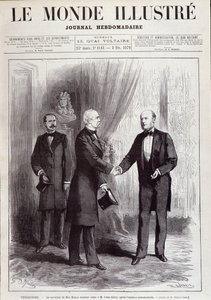 マック・マホン(Mac-Mahon)(1808-1893)のパトリス・マルシャル(Marechal Patrice)のジュール・グレヴィ(1807-1891)大統領への訪問。Le Monde illustrious」1879年2月号に掲載。 作： French School