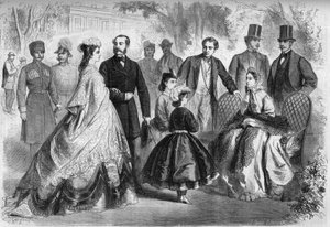 1864年、ドイツ・キッセンゲンの水の季節。プレゼント、左から右へ。エリザベート・オブ・ヴィッテルスバッハ（シシィ）（1837-1898）オーストリア皇太子、アレクサンドル2世（1818-1881）ロシア皇帝、ルイ2世（1845-1886）バビエール王、マリア・アレクサンドロヴナ（旧姓：マリー・オー）（1837-1898）。