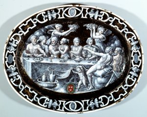 プシュケの婚礼の宴 フランス派の銅に塗られたエナメルの楕円形プラット1560年 パリ、ルーヴル美術館 作： French School