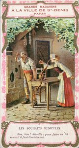 ソーセージの鼻を持つ妻、ペロー童話「三人の願い」（レトロワスハイツ）のイラスト、19世紀後半 作： French School