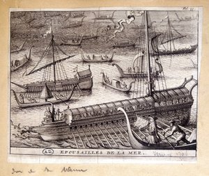 1706年、海を背景にしたヴェネツィア総督の妻たち - エングレーヴィング 作： French School