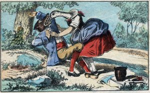 狼とコウノトリジャン・ド・ラ・フォンテーヌ（1621-95）の寓話。19世紀末のエピナル画像。 作： French School