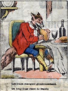 狼とコウノトリジャン・ド・ラ・フォンテーヌ（1621-95）の寓話。19世紀末のエピナル画像。