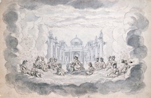 17世紀後半の劇場シーン（ペンとインク、紙のトイレ） 作： French School