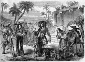オーギュスト・アニセ・ブルジョワ（1806-1871）とフェルディナン・デュグによる「サヴァンの海賊」（第1幕第3画）の舞台表現。パリ、ガイト劇場 作： French School