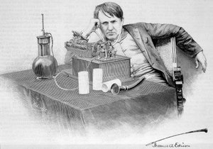 トーマス・エジソンと蓄音機 - 1884年8月17日付「Le Monde Illustré」より