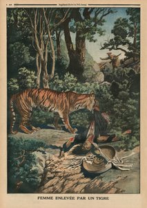 女性を襲う虎、「ルプチジャーナル」の裏表紙イラスト、補足イラストレーター、1914年3月15日 作： French School