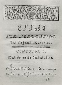 1786年に発行されたValentin Hauy（1745-1822）の盲目の教育に関するエッセイの最初の章のタイトルページ 作： French School