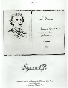 エドガー・アラン・ポー（1809-49）によるレ・ポエムのタイトルページ。ステファン・マラルム（1842-98）によって翻訳され、作者の肖像1888