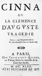 Cinna ou la Clemence dAugusteのタイトルページ、ピエールコルネイユ（1606-84）、1643年発行 作： French School