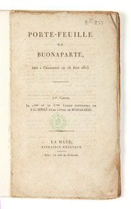 1815年6月18日にシャルルロワで撮影されたBuonaparteの財布」のタイトルページ。 作： French School