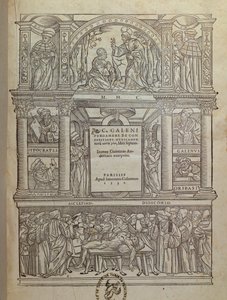 1530年パリで出版されたガレン（c.131-c.201）の本のタイトルページ 作： French School