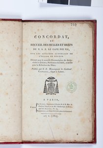 コンコルダのタイトルページとNSP le Pape Pie VIIからのバブルとブリーフのコレクション、Giovanni Battista Caprara、パリ、Chez Le Clers、1802年発行（印刷用紙） 作： French School