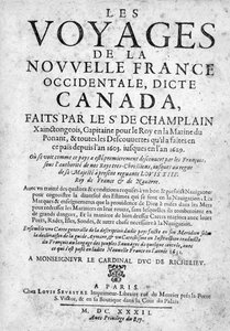 Les Voyages de la Nouvelle Franceのタイトルページ...公開された1632（印刷）
