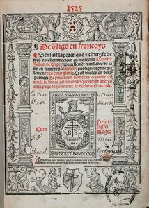 ジャン・ド・ビゴ（1460-1525）の手術書のタイトルページ 1525年（木版画） 作： French School