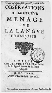 Gilles Menage（1613-92）1672版のオブザベーションスーララングフランセーズのタイトルページ。 作： French School