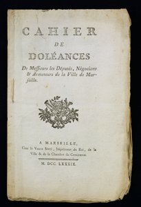 マルセイユの代理人、商人、船主の苦情書、1789年のタイトルページ 作： French School