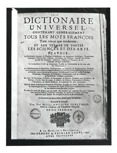 Antoine Furetiere（1619-88）1690によるDictionnaire Universelのタイトルページ（印刷）