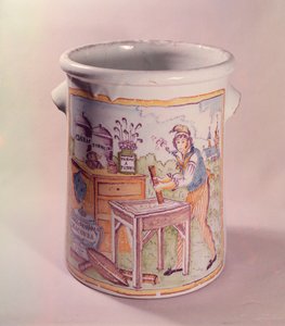 タバコ屋、ボルドー工房（ファイアンス）を描いたタバコ鍋 作： French School