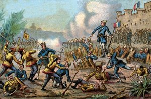 トンキン戦争（ベトナム）。2月14日から3月3日までのフランス軍によるトゥエン・クアンの防衛戦 作： French School