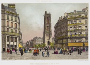 サン・ジャック・ラ・ブシュリー塔とリヴォリ通り（カラーリトグラフ 作： French School