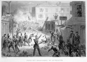 ラ・ヴィレットのバリケードの奇襲（1848年6月26日） - 「Fasttes de Gardes nationales de France」にて。 作： French School