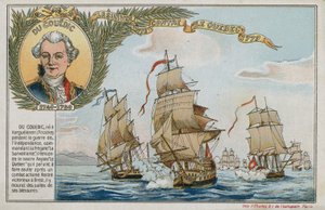HMSケベックに対する監視員を描いた画像付きのトレードカード 作： French School