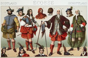 スコットランドの伝統的な衣装 - Racinet氏による "Le costume historique "にて 作： French School