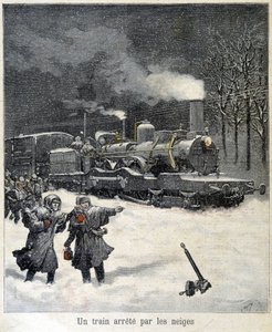 雪で停車を余儀なくされた列車。1892年3月の新聞 "Le Petitle Parisien "のイラスト。