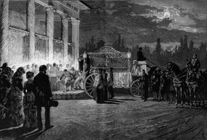 教皇ピウス9世（1792-1878）の遺灰の翻訳：1881年7月12日にローマの聖ローレンス教会に到着した列席者。1881年8月6日付の "Le Monde Illustré "1271号に掲載されたペリサーのエングレーヴィング。