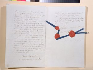 1805年12月26日プレスバーグで署名されたナポレオン1世（1769-1821）とフランツ2世（1768-1835）の間の条約（ペンと紙にインク） 作： French School