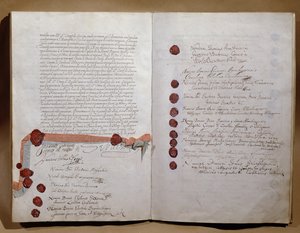1648年10月24日ミュンスターで署名されたウエストファーレン条約（212750を参照） 作： French School