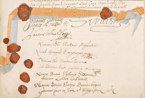 1648年10月24日ミュンスターで署名されたウエストファーレン条約（212750を参照） 作： French School