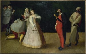 イタリアの喜劇役者一座（ジェローシ一家か）、1580年頃（油彩） 作： French School