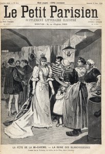 Mi Careme Fete（ミ・カレーム・フェット）の前夜、工房でトイレを試す：ホワイトニングの女王。1893年3月12日の新聞「Le Petit Parisien」に掲載された1枚（エングレービング 作： French School