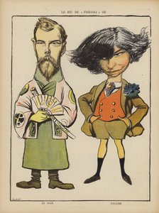 ロシア皇帝ニコライ2世とフランスの女優ポレール。Le Rire』のイラスト（カラーリトグラフ 作： French School