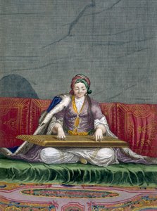 ジェラールスコティン（1671-1716）によって彫刻された、チャールズドフェリオールの「レヴァントのさまざまな国を表す100枚の版画のコレクション」から、キーボードを弾く楽器を演奏するトルコの女の子 作： French School