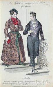 2人の優雅な青年、1835年（カラー彫刻） 作： French School