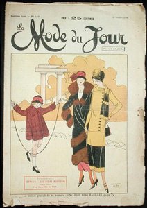 公園にいる二人の女性と一人の少女、「La Mode du Jour」からの挿絵 作： French School