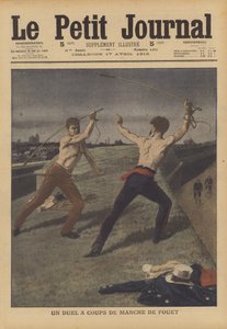 騎馬戦で決闘する2人のタクシードライバー（カラーリトグラフ 作： French School