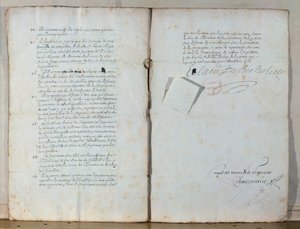 フランスアカデミーの法令からの2ページ、1635年（紙にインク）（179947も参照） 作： French School