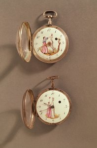 革命的なシンボルを備えた2つの懐中時計（メタル＆エナメル） 作： French School