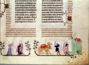 井戸でのレベッカの物語、ジャンドシの聖書、1355年頃の2つのシーン 作： French School